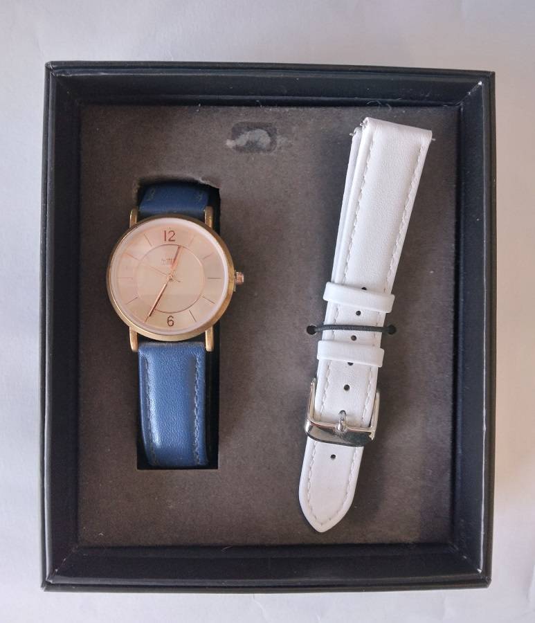 MONTRE BILL S 2 BT CUIR BLANC ET BLEU